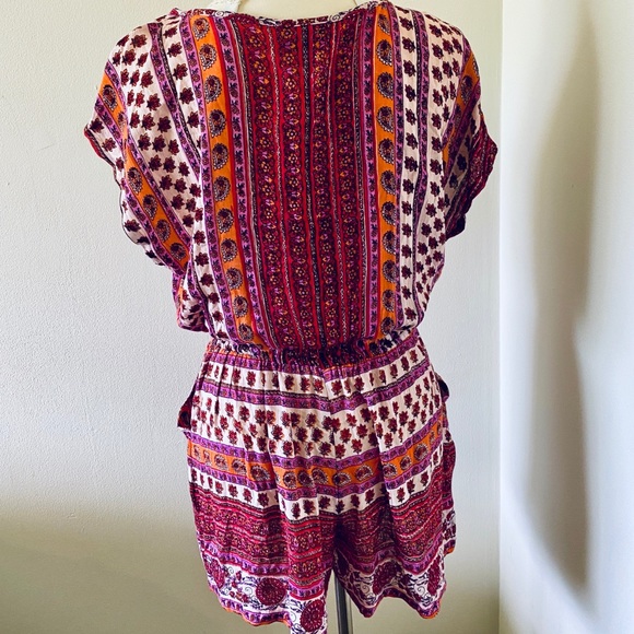 Angie Red & Pink Floral Print Deep V Cut Romper - Picture 5 of 7